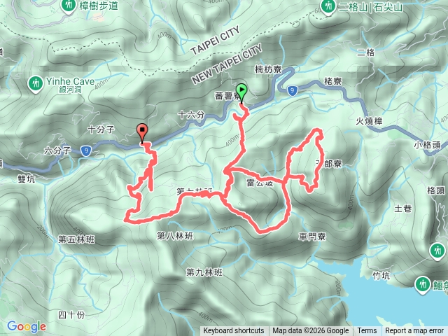 先帝宮站-蕃薯寮山-蕃薯寮古道-車閂寮古道-雷公埤山-雷公埤古道，8字走+加碼十份子古道-十份子站預覽圖