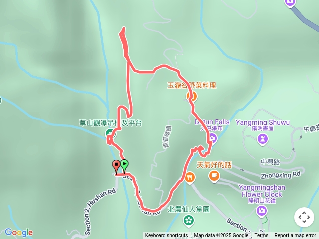 猴崁水圳步道 O 型 (經草山觀瀑吊橋、滾水頭水源地、百年楓香、大屯瀑布)
