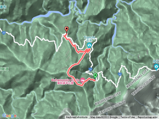 進涇橋>庫哈諾辛山屋>庫哈諾辛山>天池>中之關古道>中之關停車場