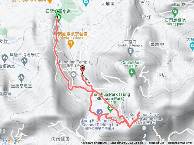 天上山：朝山步道登山口→桐花公園→天上山→桐花公園→南天母廣場