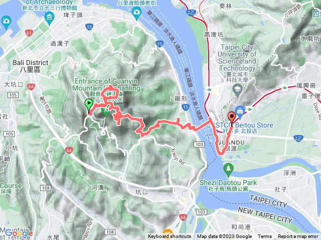 2023-10-12 楓櫃斗湖土徑-358路-駱駝嶺-北橫2段1段-盤絲一尖-善財岩-鷹仔尖-尖山-關渡大橋.gpx