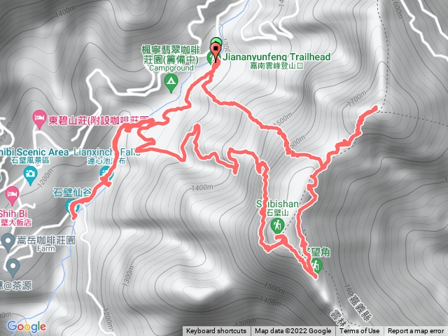 九芎神木、嘉南雲峰、好望角、石壁山、連心池石壁仙谷O形