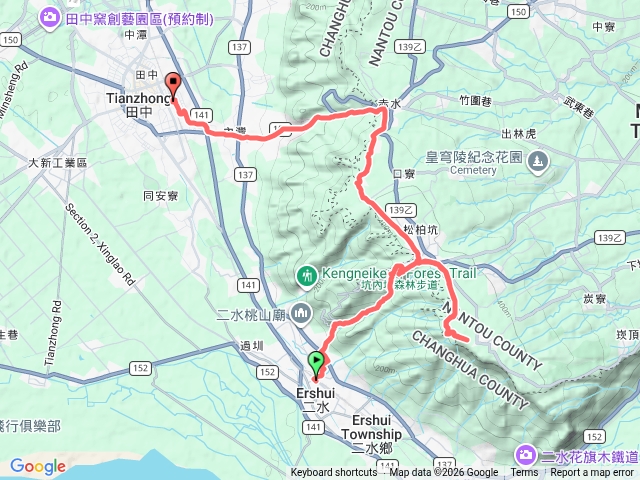 二水車站-受天宮-柏坑山-茶香步道-北天宮-赤水崎-田中車站