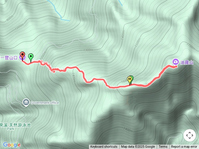 油羅山第一登山口到三角點，原路來回