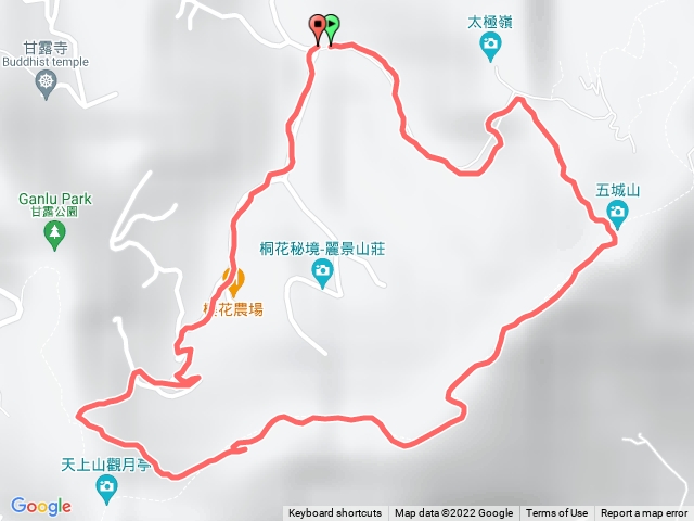 土城石門路70號步道入口-五城山-天上山縱走-天上山鞍部-楊桃樹下產業道路-回70號步道入口