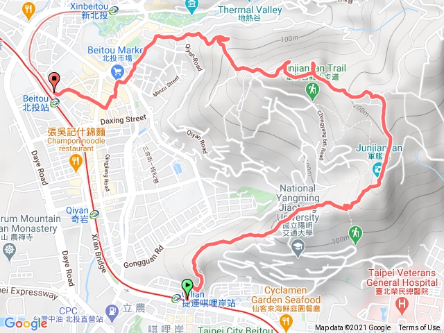 唭哩岸站 ~ 奇岩山 ~ 軍艦岩 ~ 八頭山 ~ 湯守岩 ~ 幸福石 ~ 北投站