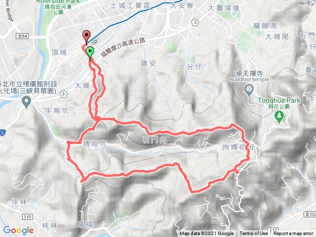 頂埔捷運站-大暖尖山-火燄山-石門內尖東峰-石門內尖山-成福山-十八羅漢岩-頂埔捷運站○型