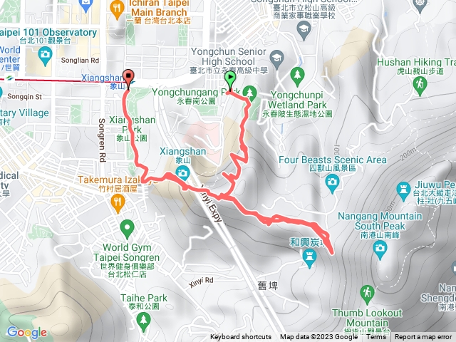 象山親山步道➡逸賢亭➡忍字碑➡中強公園➡象山捷運站