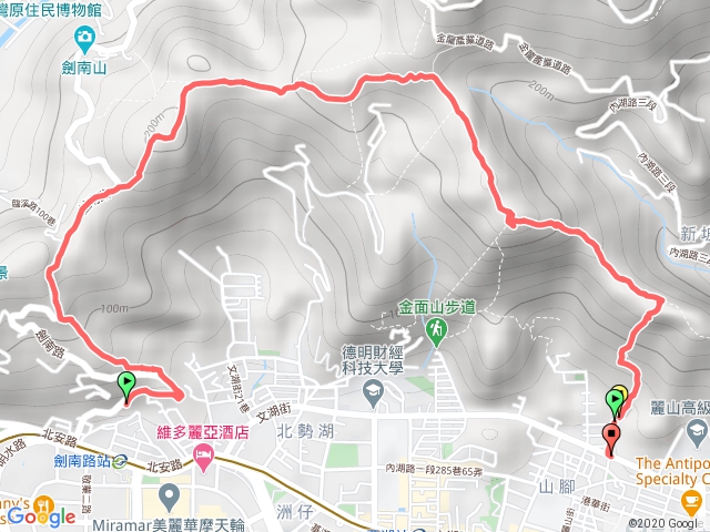 劍潭古寺-格物台-鄭成功步道替代道路-3.1寮仔-剪刀石-金面山-泰安亭-環山路2段68巷登山口