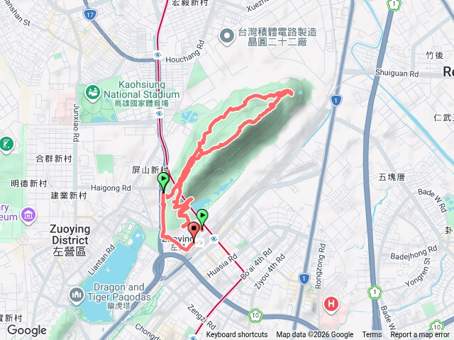高雄半屏山O形,新左營車站起登預覽圖