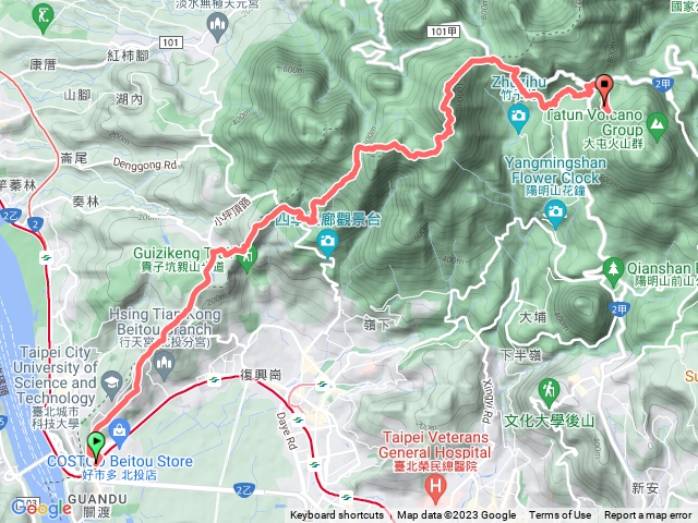 關渡捷運站走到小油坑全長20公里