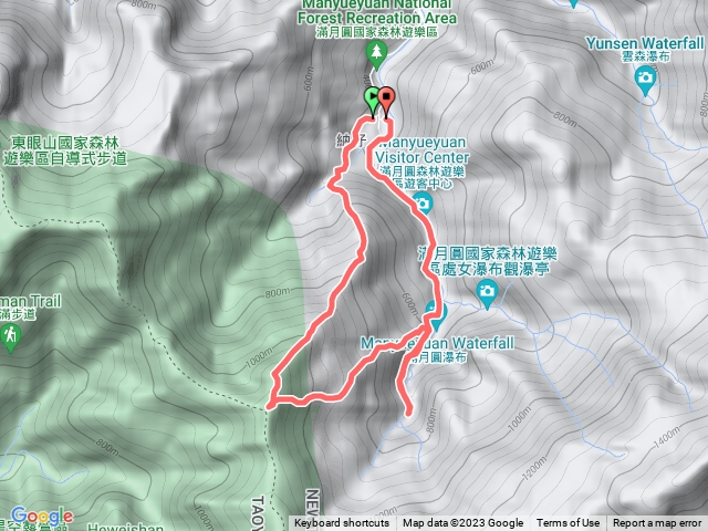 三峽天德巷上-拉卡山前峰-拉卡山-飛龍瀑布腰繞路徑-東滿步道-蚋仔溪生態步道O型