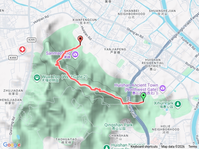 錫惠公園→頭茅峰→二茅峰→三茅峰→惠泉花園