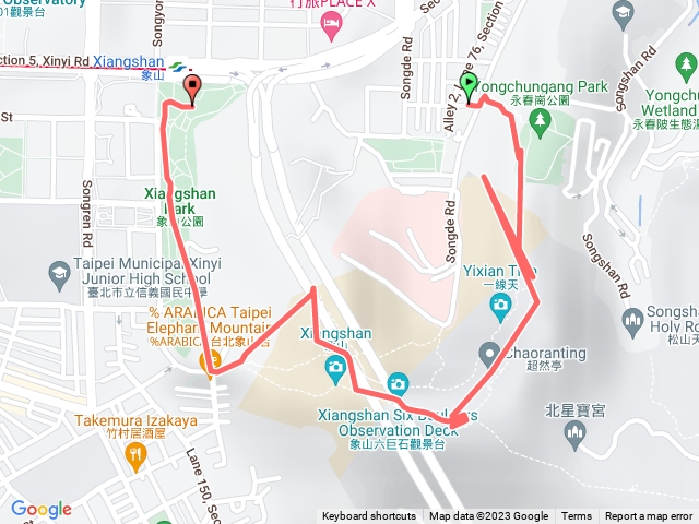 象山➡六巨石➡煙火平台➡靈雲宮➡中強公園➡捷運象山站2出口➡後花園(三)