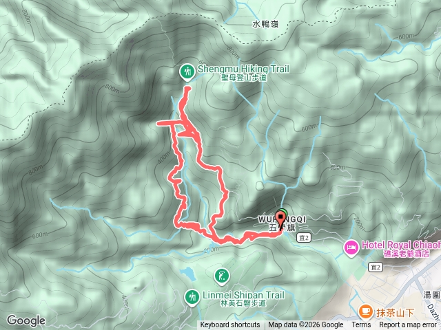 聖母山莊停車場，石盤古道，土地公廟，鐵橋，通天橋，越溪處，遺址，高壓電塔，水泥橋預覽圖
