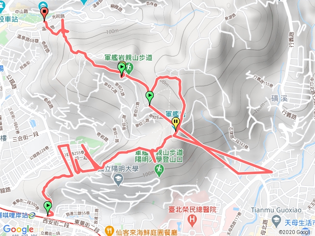 嘰哩岸捷運站-＞軍艦岩-＞弘法大師岩-＞新北投