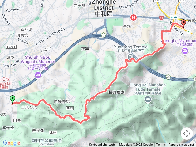 清化里-內冷水坑山-清水大尖山-新加坡山-牛埔頭山-雙子星巨石-一線天-圓通寺-長壽嶺-國旗嶺（外南勢角山）-迎日石-南勢角