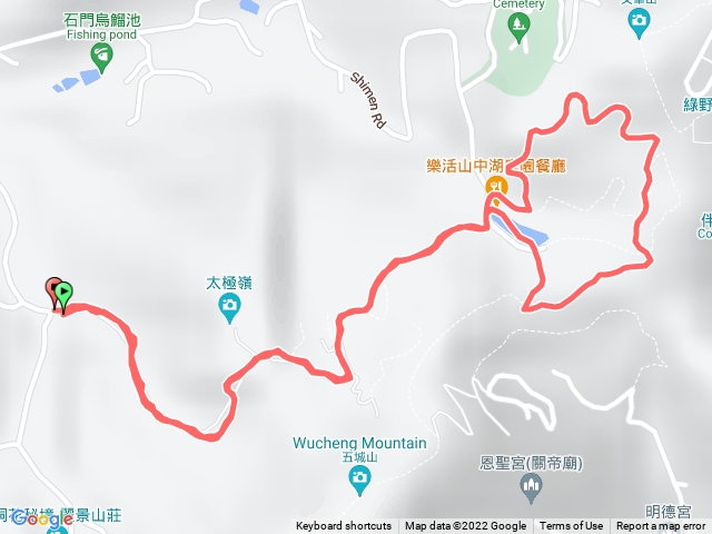 石門路70號步道入口-直上山中湖-文筆山登山口-繞湖一圈-回山中湖-原路折返回70登山口