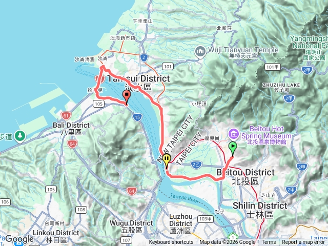 北投-淡水-淡江大橋-八里渡船頭。騎行加步行
