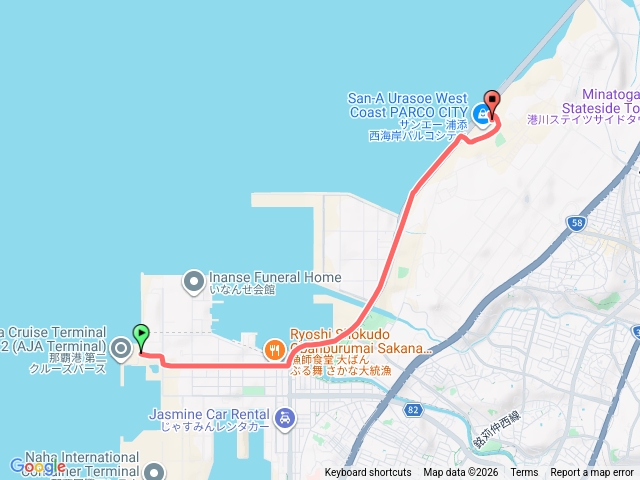 2026.03.05日本那霸新港往浦添西百貨公司接駁車軌跡