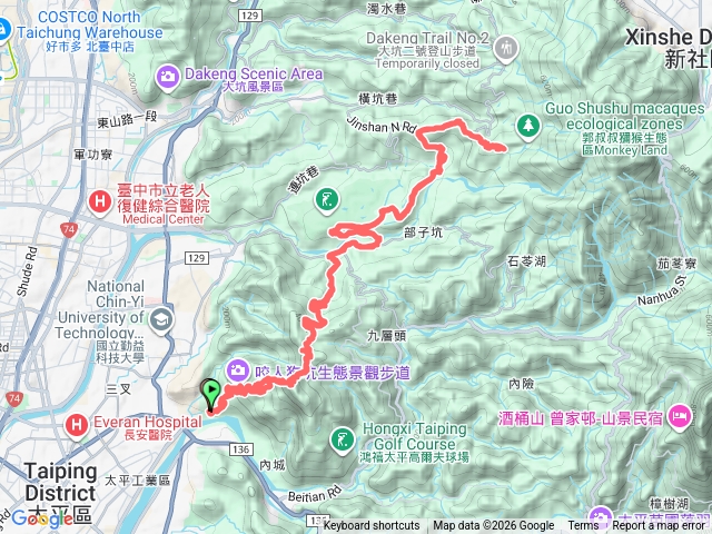 一江橋經三汀山至大坑中正露營區（來回）預覽圖