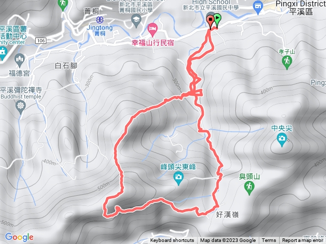 （平溪國中+石燭尖+九龍山+無名尖+白石後仙洞+東勢格古道+平溪國中）O形預覽圖