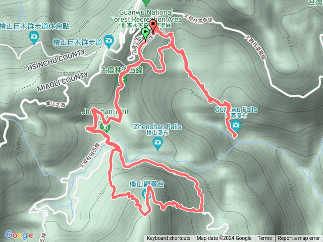 觀霧山莊->榛山步道->賞鳥步道->觀霧瀑布步道->觀霧山莊預覽圖