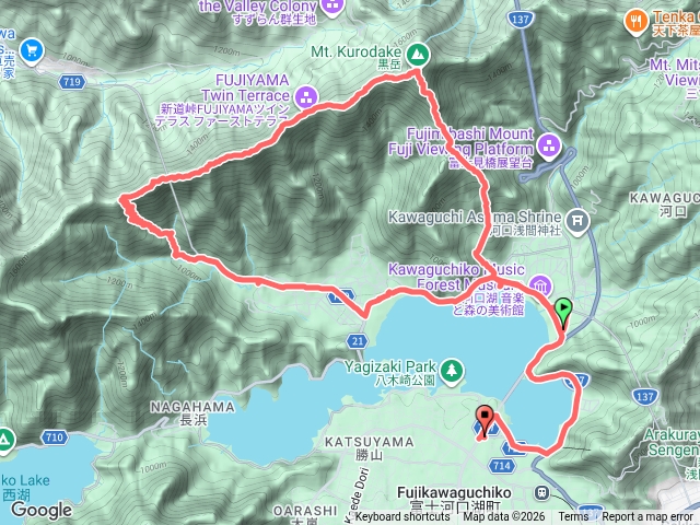 河口湖上黑岳（一竹美術館登山口），下大石峠登山口，20號大石生活館搭紅線公車，4號大木站下車。有一小
