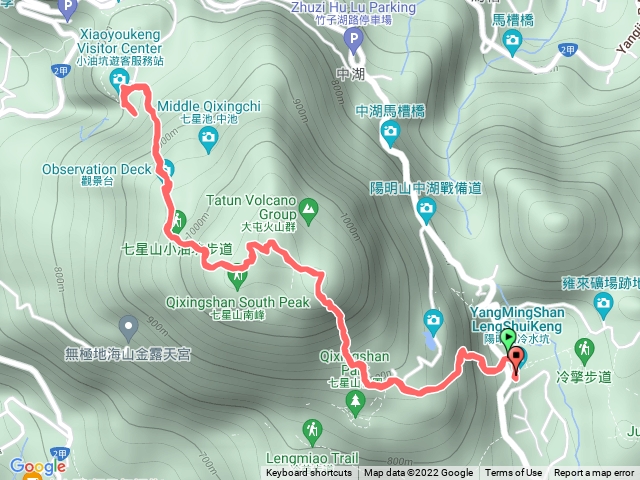 七星山主東峰-冷水坑上，下小油坑，在上主東峰回冷水坑。
