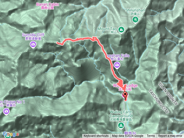 武陵四秀登山步道，武陵山莊，武陵橋，松濤亭，池有山登山口，三叉營地，石瀑，池有山，池有名樹，新達池，亞美池，新達山屋，品田山前峰，品田山預覽圖