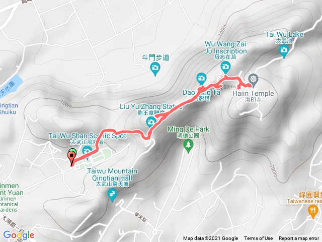 金門太武山(2021-04-28)-太武山忠烈祠停車場-起登-原路來回-沿途軌跡標註