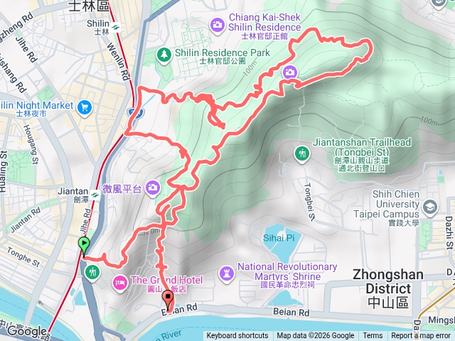 劍潭小寫L型，中山進，北安出，有走，山腰路線預覽圖