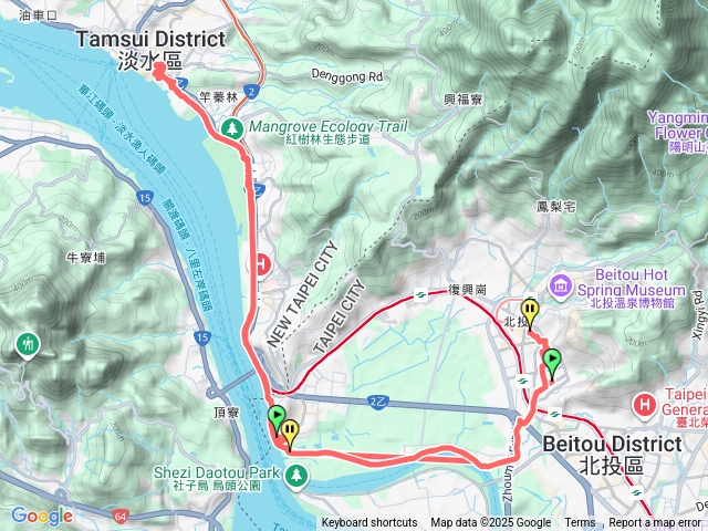 北投市場-関渡宮-淡水捷運站，淡水自行車道騎行來回