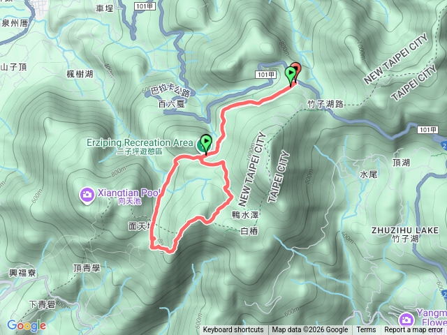 二子坪停車場→面天坪→大屯西南峰→大屯西峰→大屯坪→二子坪預覽圖