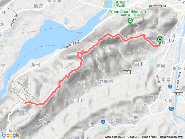 鳶尾山登山口-鳶山三角點-彩壁-五十分山-桃園烏塗窟山