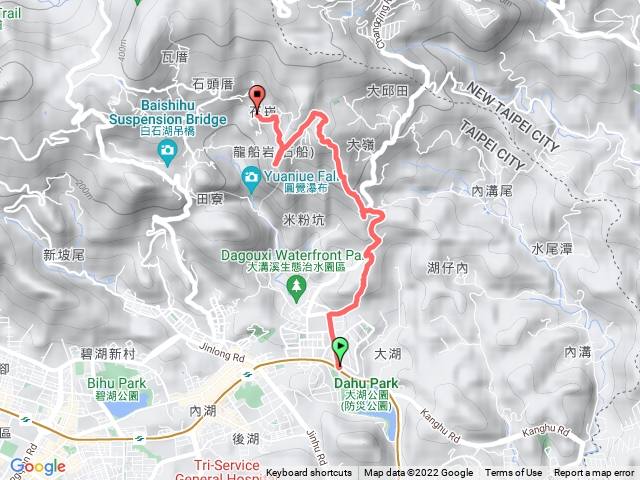 捷運大湖公園站→大湖山→牛稠湖山→牛稠尾山西峰→石崁山→龍船岩山(基石)→石崁