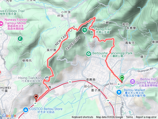 2026.03.08 新北投捷運站～中和街錫安巷～竹林步道～貴子坑親山步道～小坪頂仙掘池～嘎嘮別山～忠義山親山步道～福慈宮～忠義捷運站預覽圖