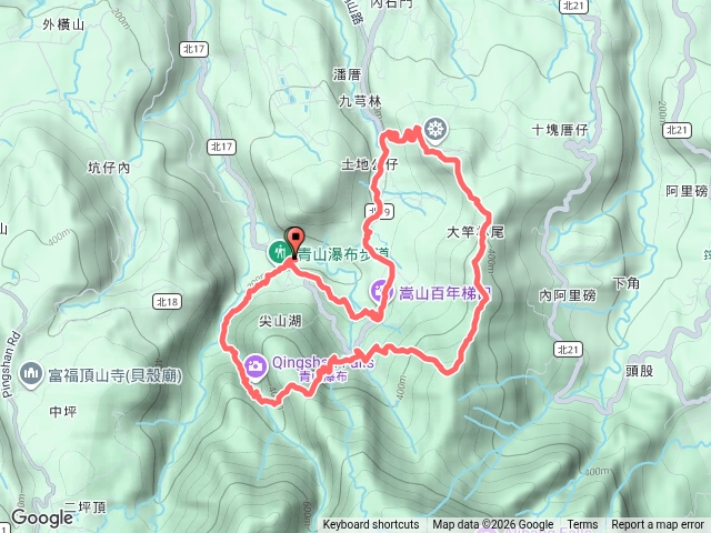 JJ 青山瀑布-尖山湖-土地公嶺-九芎林山-九芎林山西北峰O型走預覽圖