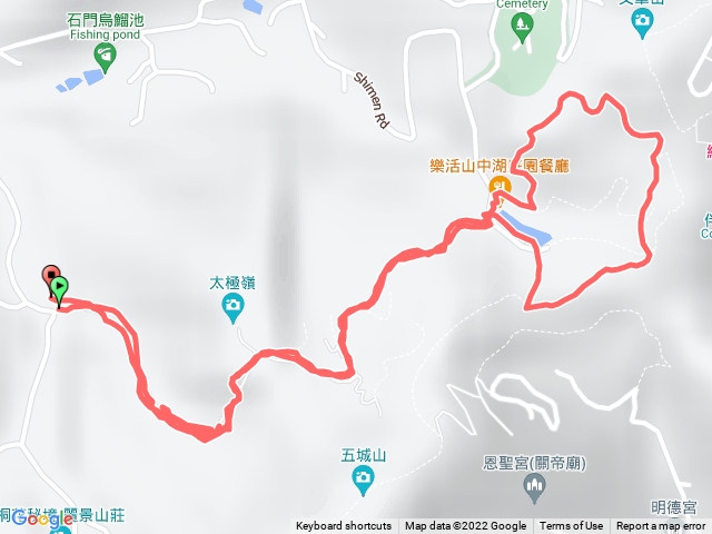 土城石門路70號步道入口-山中湖-文筆山登山口繞山中湖到0.2公里處下山中湖-折返走步道回70號步道入口
