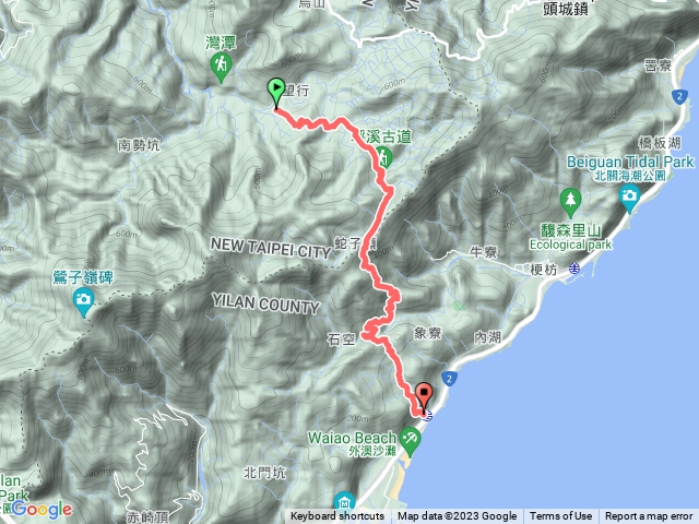 淡蘭古道中路-灣潭 →烏山越嶺古道 →坪溪頭 →烏山62號→ 坪溪古道 →石空古道 → 外澳車站