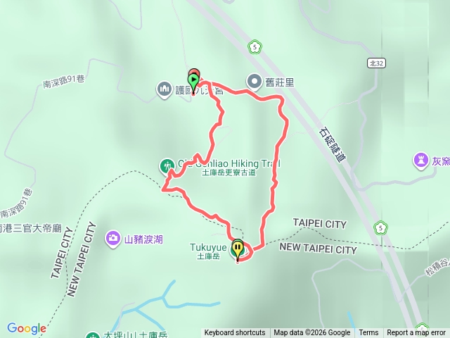 更寮古道，土庫岳，南深路91巷底登山路口，一圈預覽圖