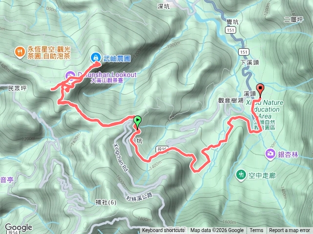 羊彎走民眾坪山 >貓冬望山>大崙頭山>樟空倫山>回馬彎出溪頭預覽圖