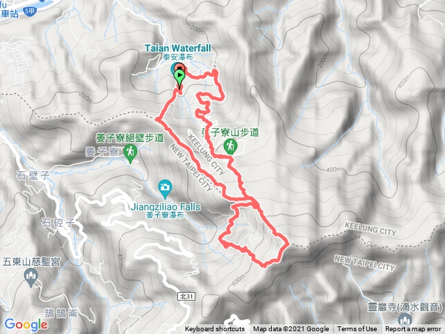 泰安路-姜子寮登山口-中窯尖-姜子寮古道-旗尾崙山-泰安瀑布