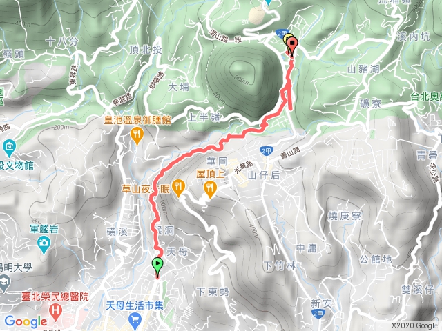 天母圖書館→無尾巷→天母古道→白雲瀑布→陽明醫院舊址