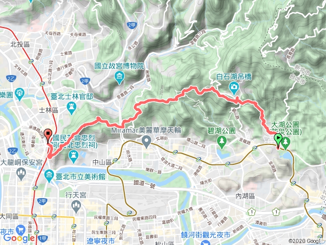 台北大縱走碧山巖支線-捷運大湖公園站～捷運劍潭站1080330