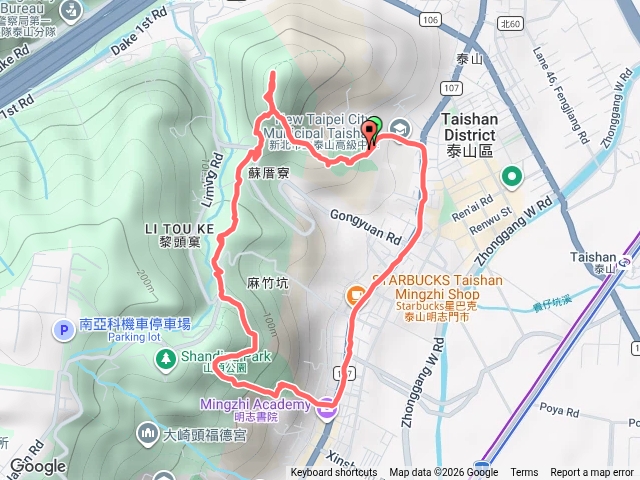 泰山辭修公園、尖凍山、瓊仔湖山、瓊仔湖福德宮、義學坑步道O型預覽圖