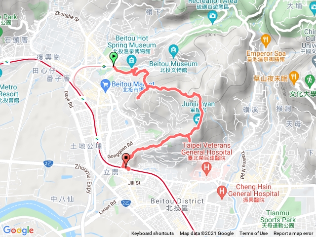 新北投站-丹鳳山-軍鑑岩-唭哩岸山-奇岩山-唭哩岸站