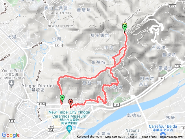 鶯歌圖書館經忠義宮到百年大榕樹回程經中坑到宏德宮