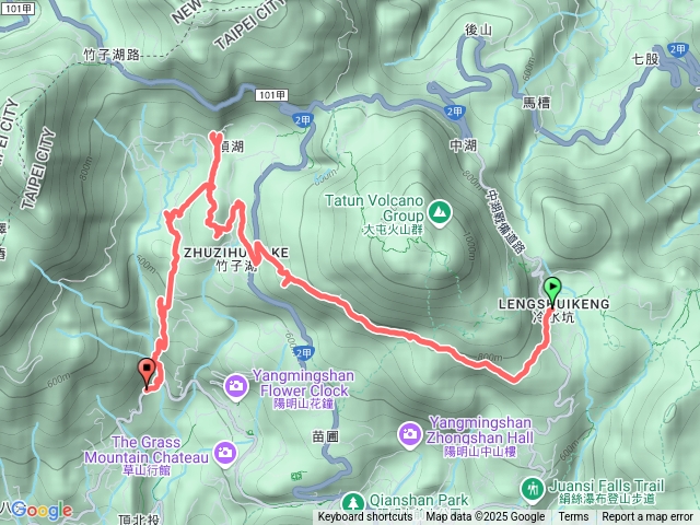 冷水坑-七星山南南峰-金露天宮山-竹子湖山-北峰-海芋大道-滾水頭-觀瀑吊橋