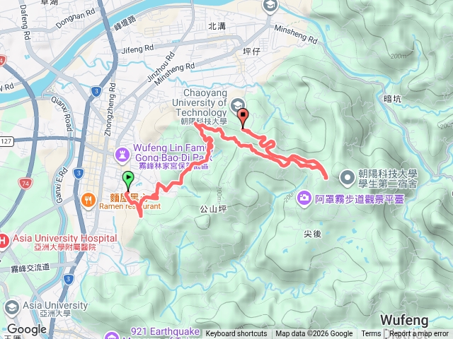 望月風獻堂登山步道至朝陽科技大學